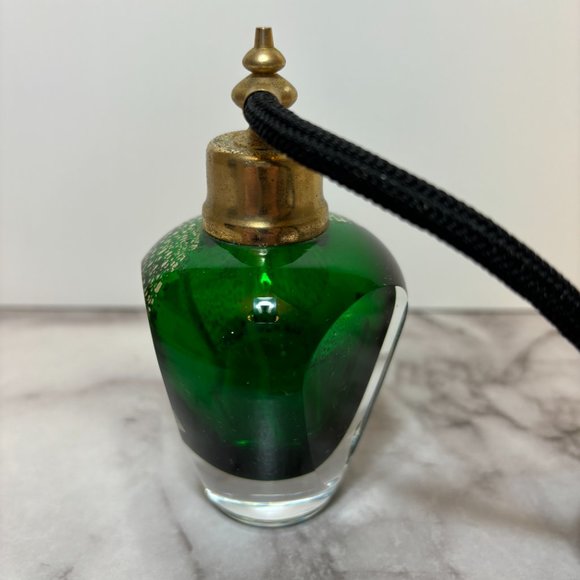 Vintage Art Retro Deco Perfume Spray Bottle Green w/ Atomizer & Black Bulb - Picture 3 of 7